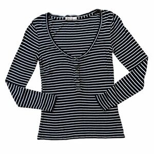 Marine Layer V Neck Black and White Striped Long Sleeve Top